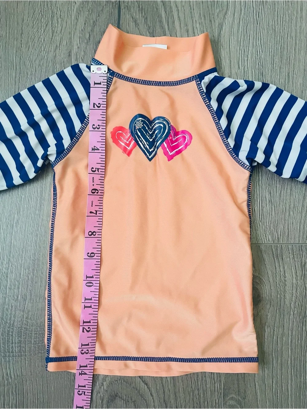 UV Skinz Toddler Girl Swimsuit 2 Piece 3T Peach Blue Shirt Skirt Hearts Summer